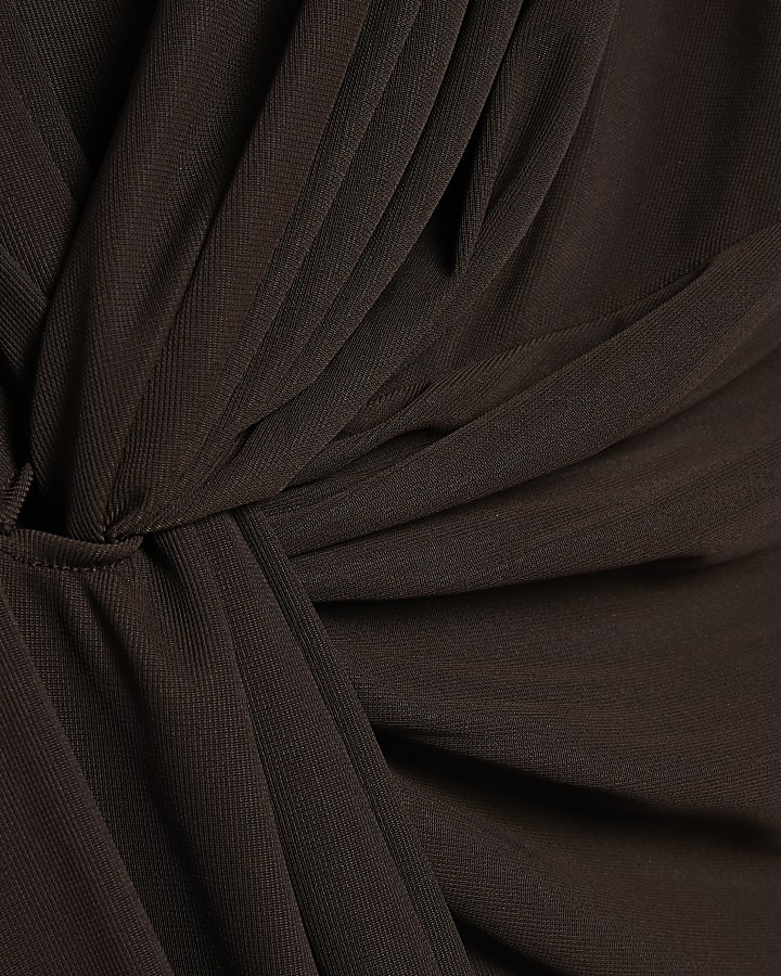 Brown Sheer Drape Maxi Dress