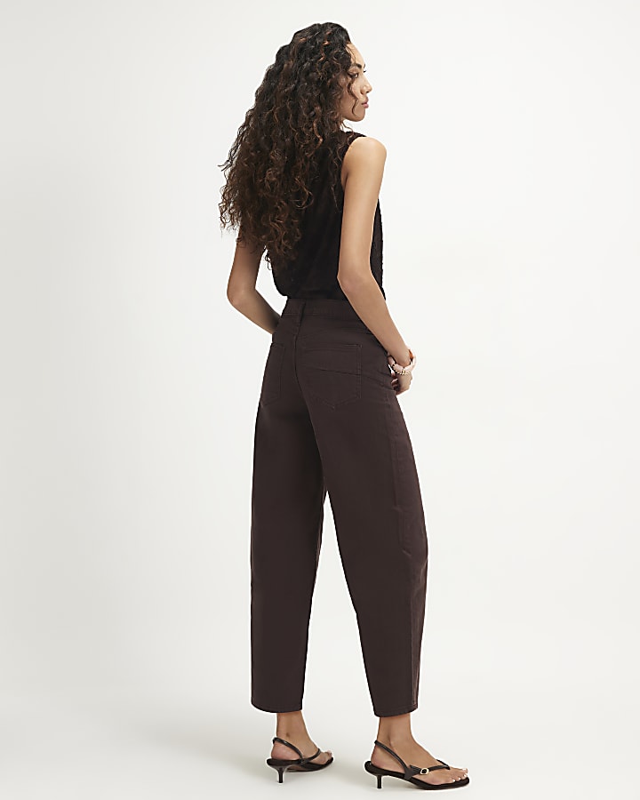 Brown Mid Rise Barrel Leg Jeans