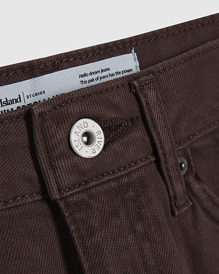 Brown Mid Rise Barrel Leg Jeans