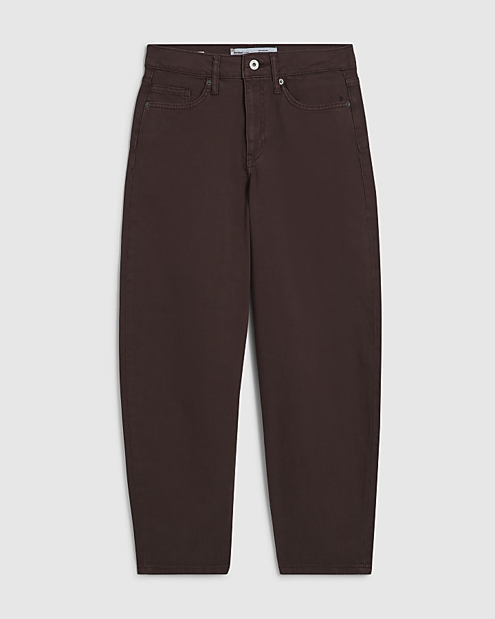 Brown Mid Rise Barrel Leg Jeans