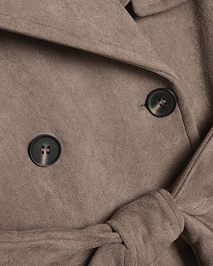 Petite Brown Faux Suede Trench Coat