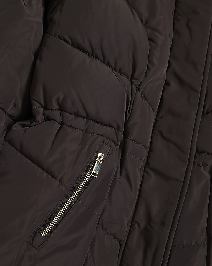 Petite Brown Cinched Waist Padded Jacket