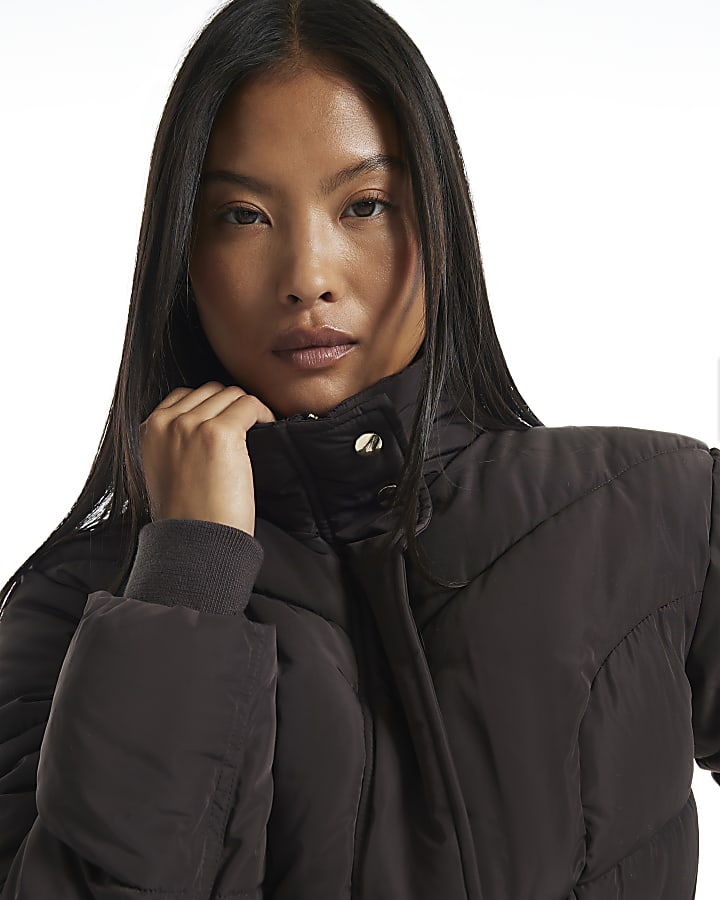 Petite Brown Cinched Waist Padded Jacket