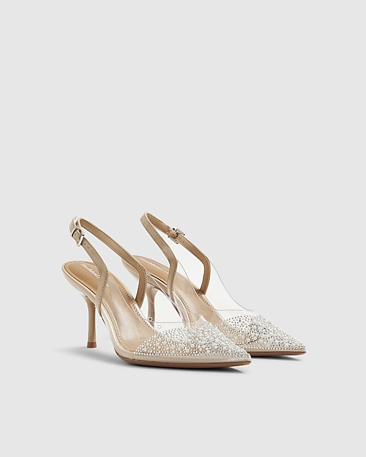 Beige Wide Fit Perspex Pointed Court Heels