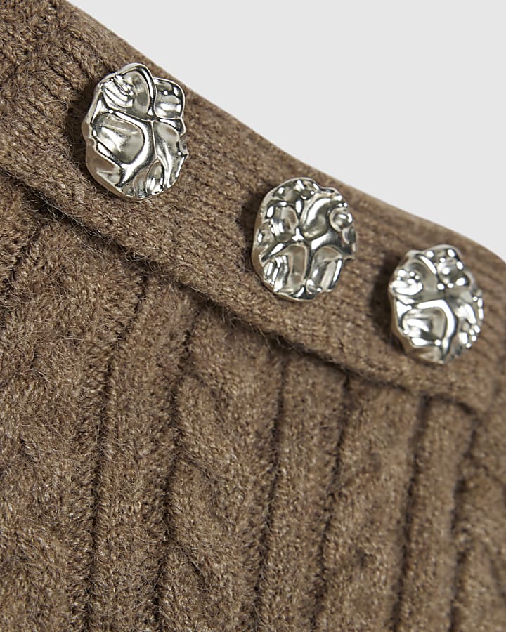 Brown Cable Knit Collared Top