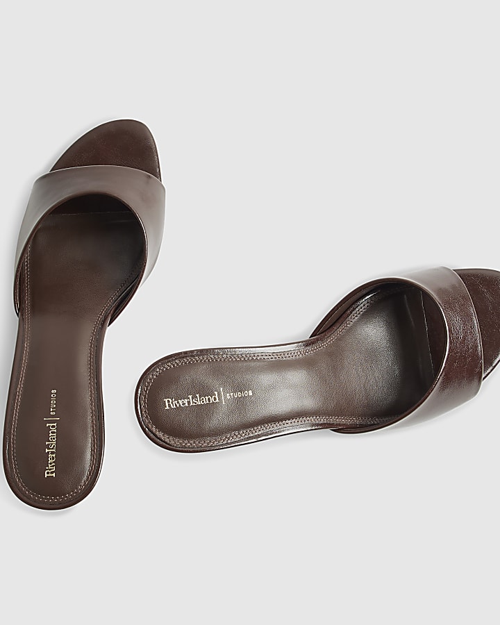 Brown Wide Fit Faux Leather Mule Kitten Heels