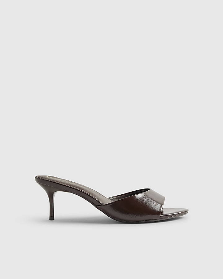 Brown Wide Fit Faux Leather Mule Kitten Heels