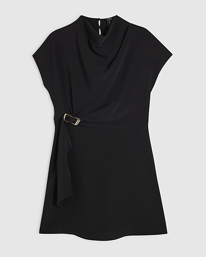 Black Crepe Snaffle Detail Mini Dress