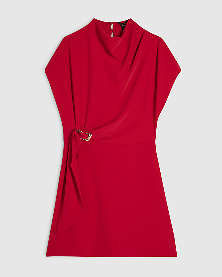 Red Crepe Snaffle Detail Mini Dress