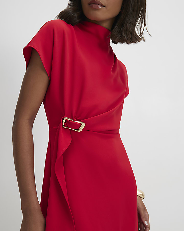 Red Crepe Snaffle Detail Mini Dress