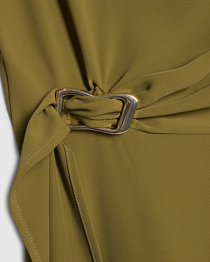 Khaki Crepe Snaffle Detail Mini Dress