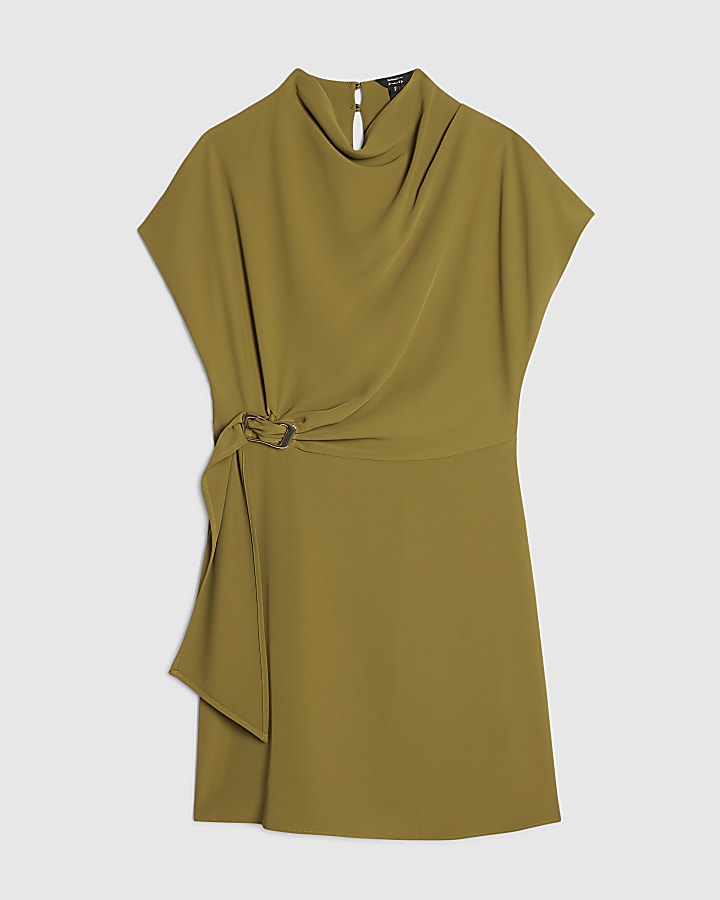 Khaki Crepe Snaffle Detail Mini Dress
