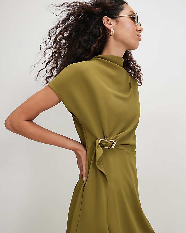 Khaki Crepe Snaffle Detail Mini Dress
