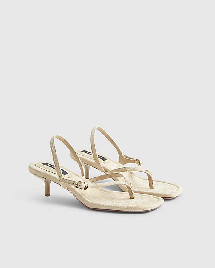 Beige Wide Fit Toe Thong Low Heel Sandal