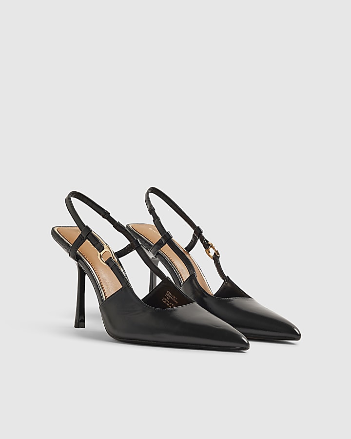 Black Wide Fit Slingback Court Heels