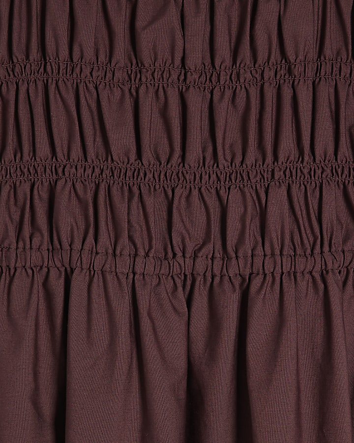 Purple Cotton Shirred Midi Dress