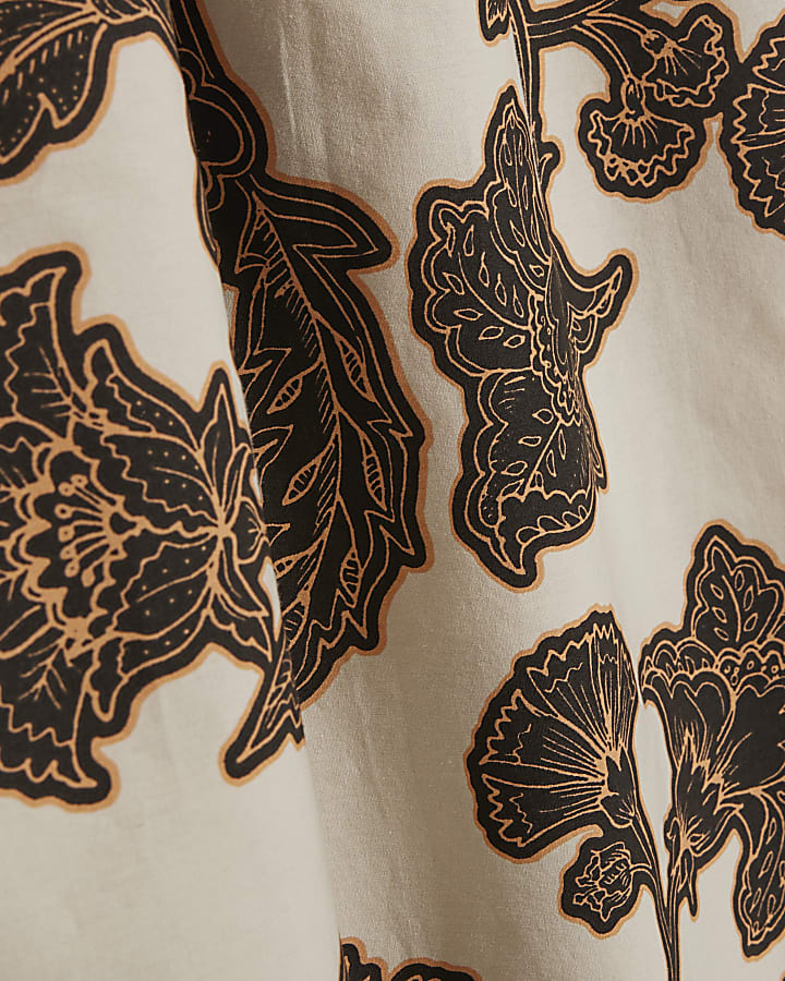 Petite Brown Floral Shirred Midi Dress