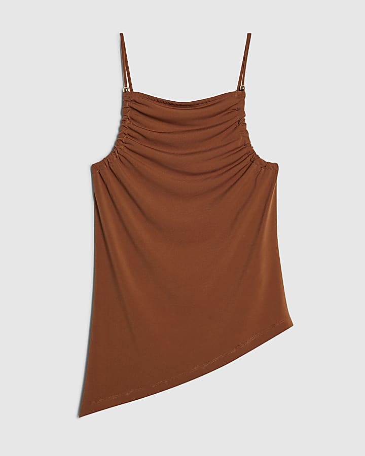 Brown Beaded Strap Cami Top