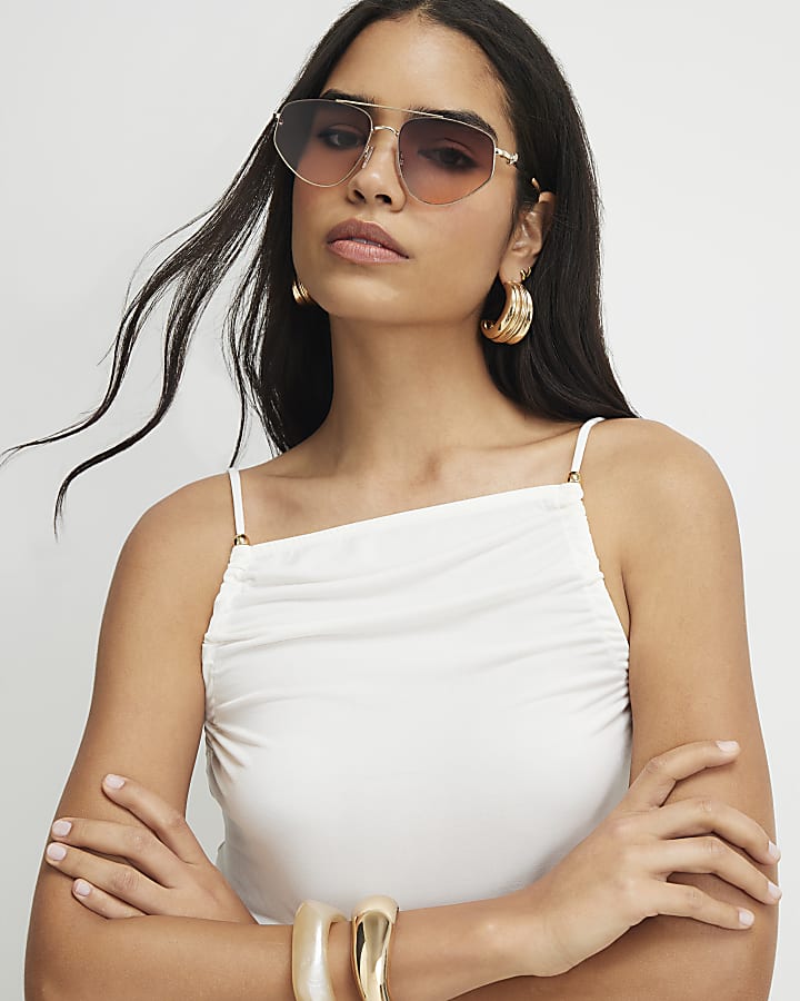 Cream Beaded Strap Cami Top