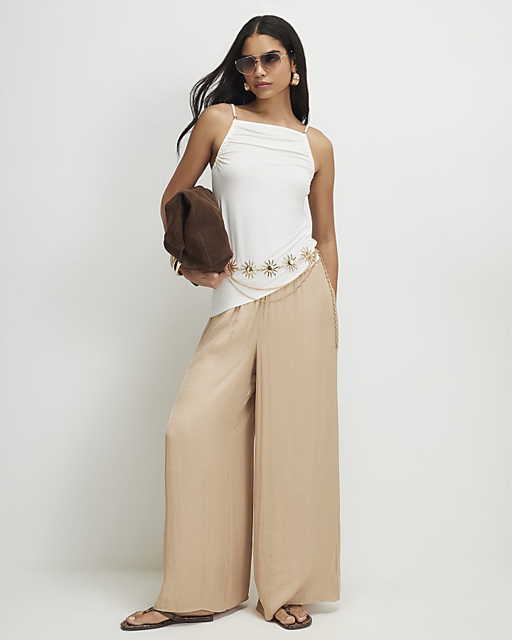 Cream Beaded Strap Cami Top