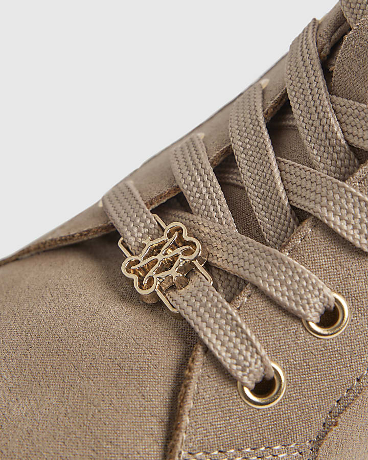 Beige Lace Up Trainers
