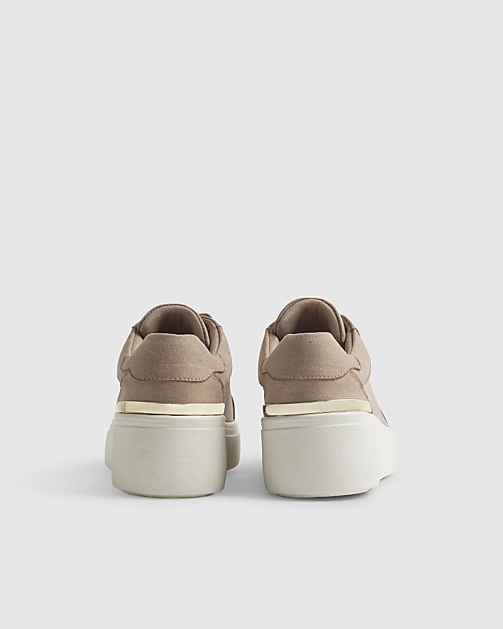 Beige Lace Up Trainers