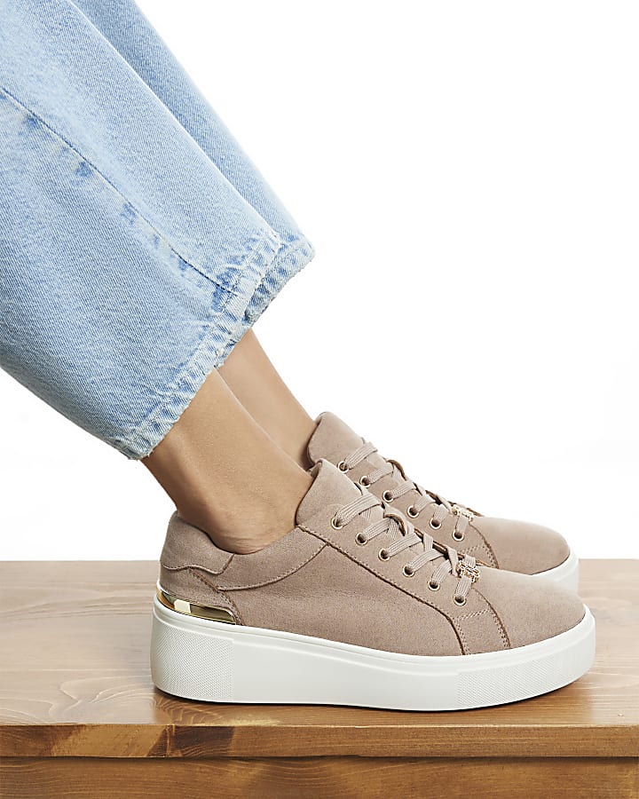 Beige Lace Up Trainers
