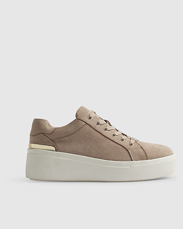 Beige Lace Up Trainers