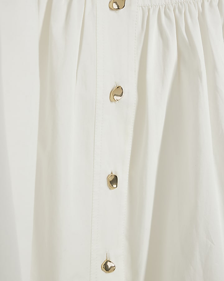 White Cotton Belted Midi Shirt Dress