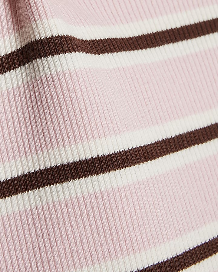 Pink Cotton Blend Short Sleeve Striped Top