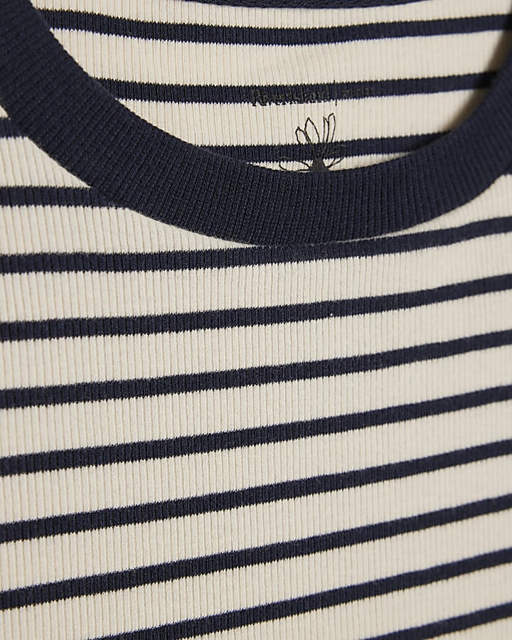 Navy Ribbed Stripe Fitted T-Shirt