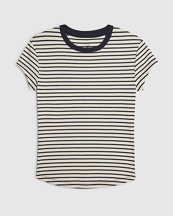 Navy Ribbed Stripe Fitted T-Shirt