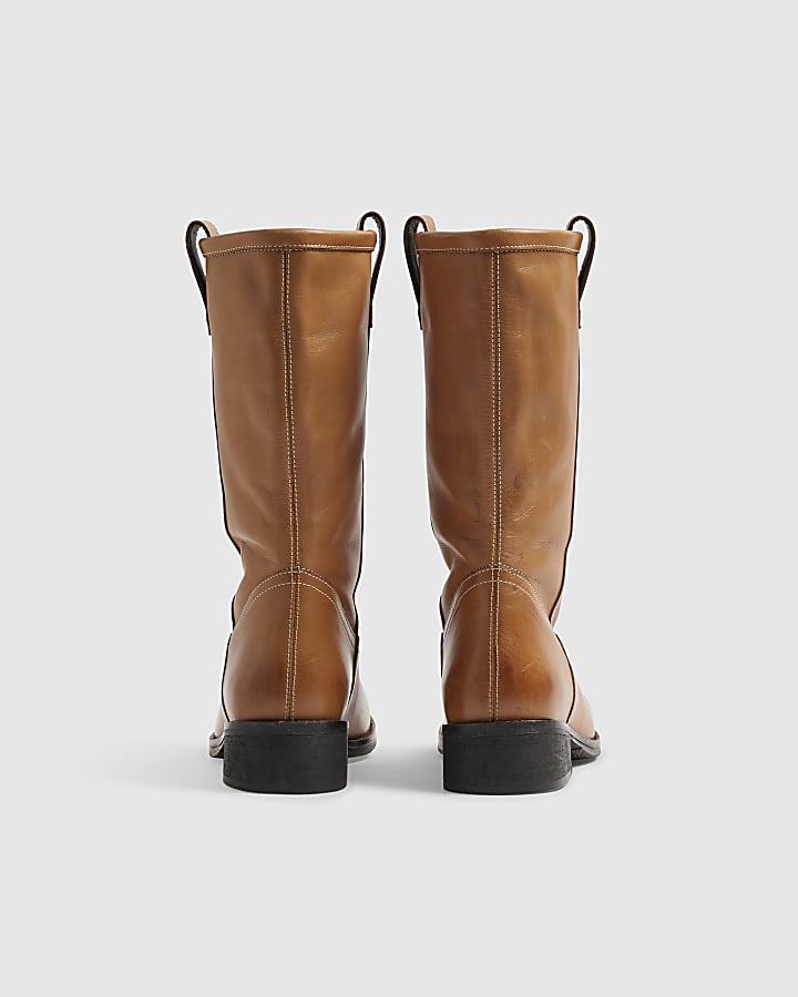 Brown Leather Flat Ankle Boots