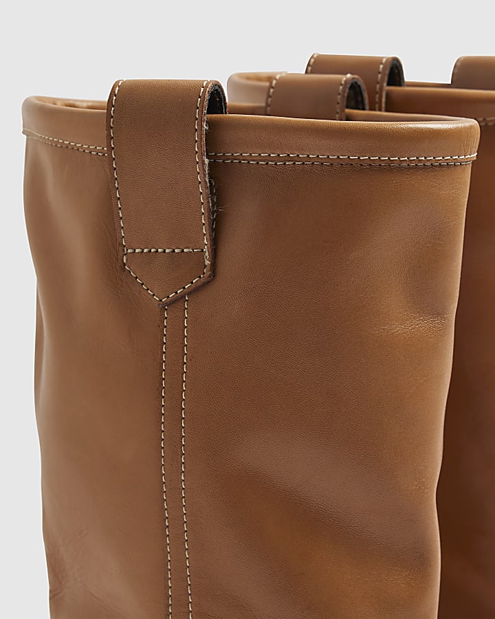 Brown Leather Flat Ankle Boots