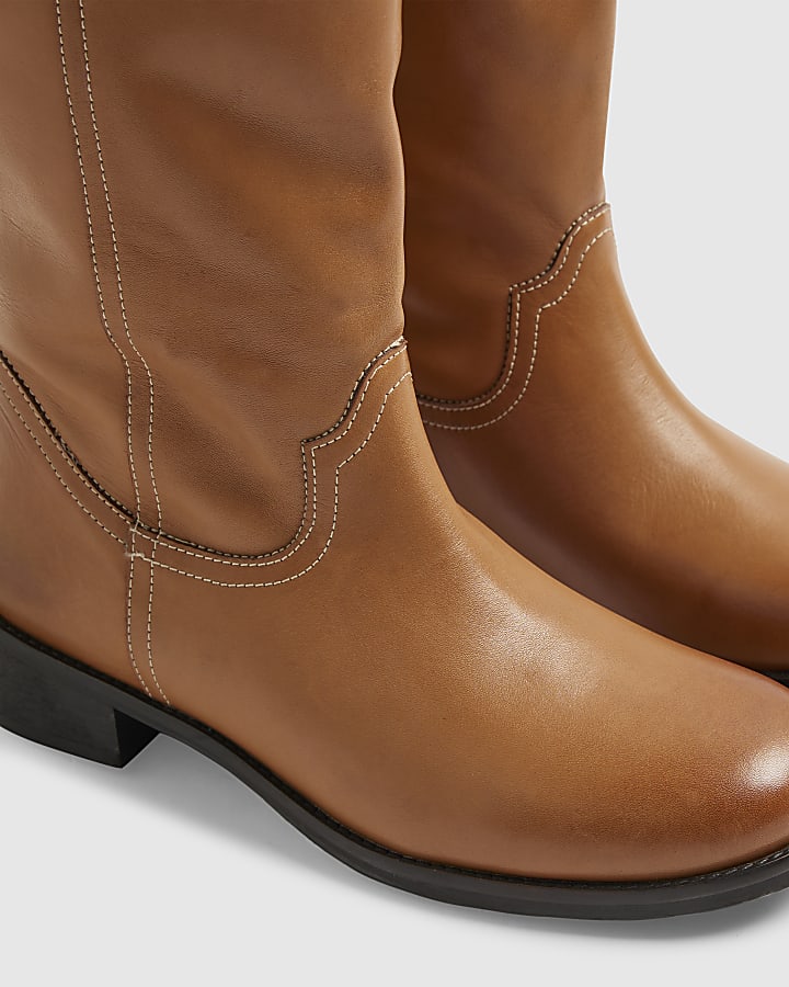 Brown Leather Flat Ankle Boots