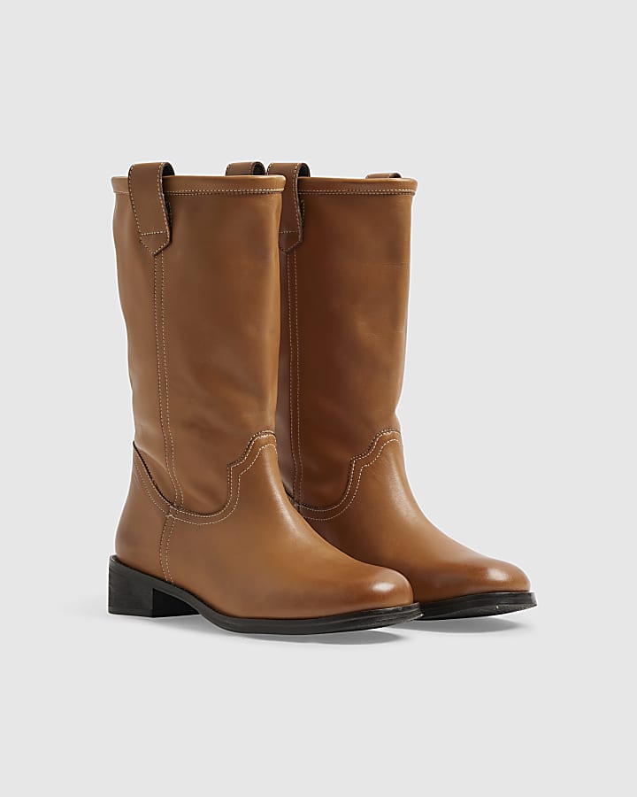 Brown Leather Flat Ankle Boots