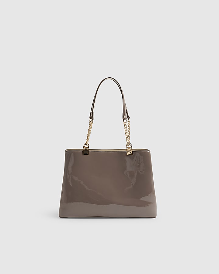 Grey Chain Handle Embossed Tote