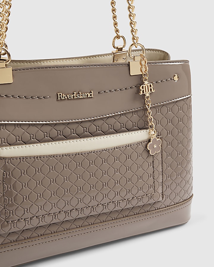 Grey Chain Handle Embossed Tote