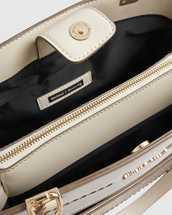 Grey Chain Handle Embossed Tote