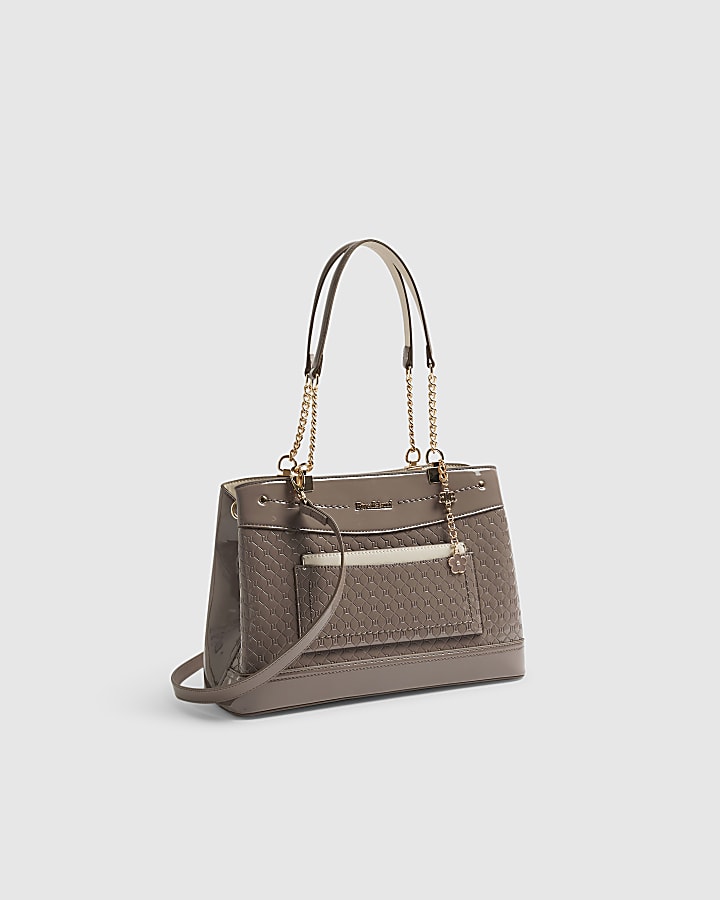 Grey Chain Handle Embossed Tote