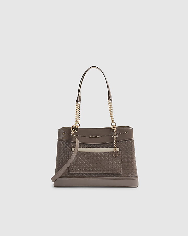 Grey Chain Handle Embossed Tote