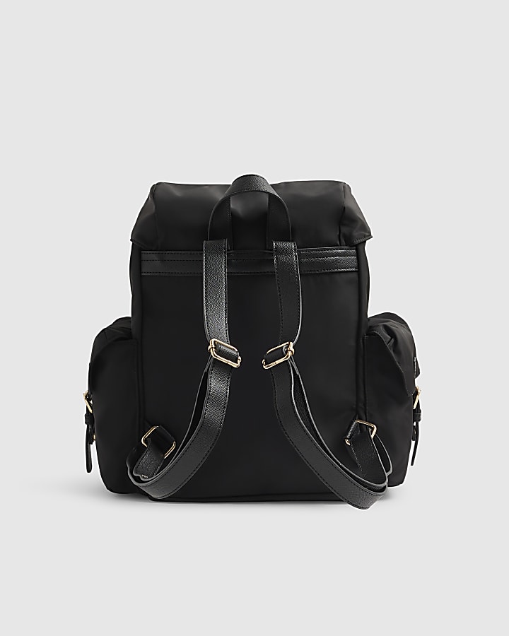Black Soft Pocket Buckle Backpack