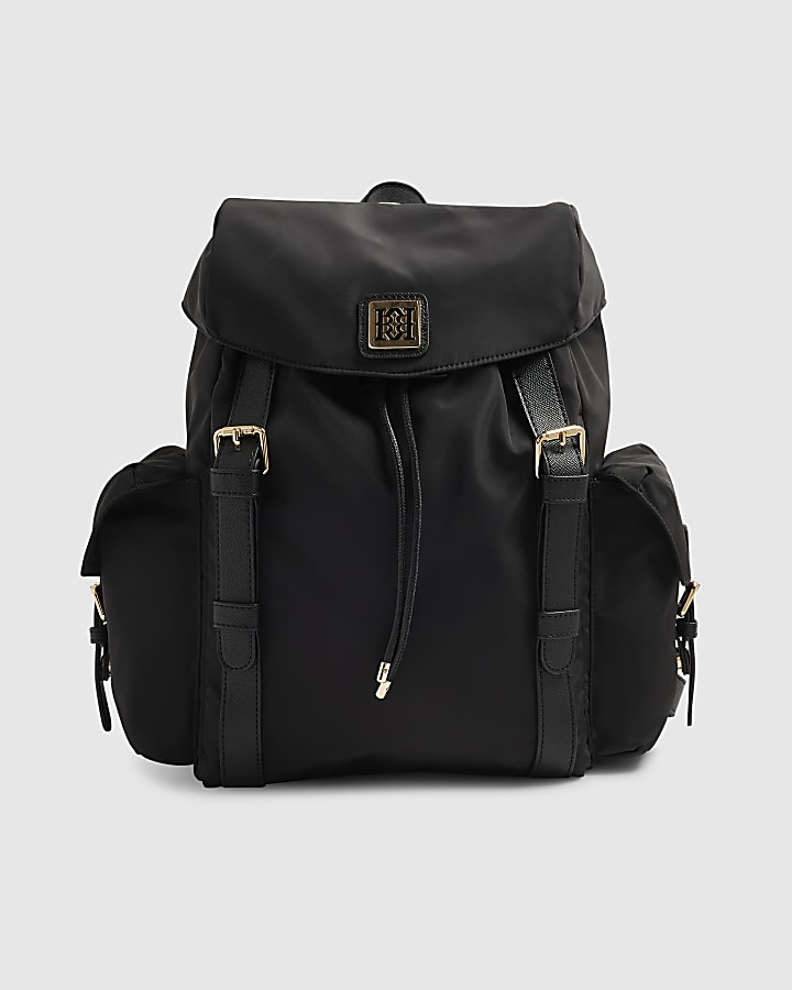 Black Soft Pocket Buckle Backpack