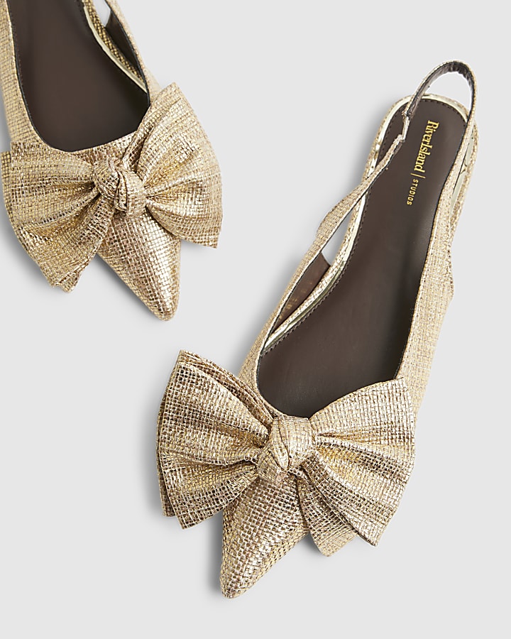Gold Wide Fit Bow Slingback Pumps