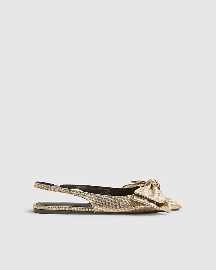 Gold Wide Fit Bow Slingback Pumps