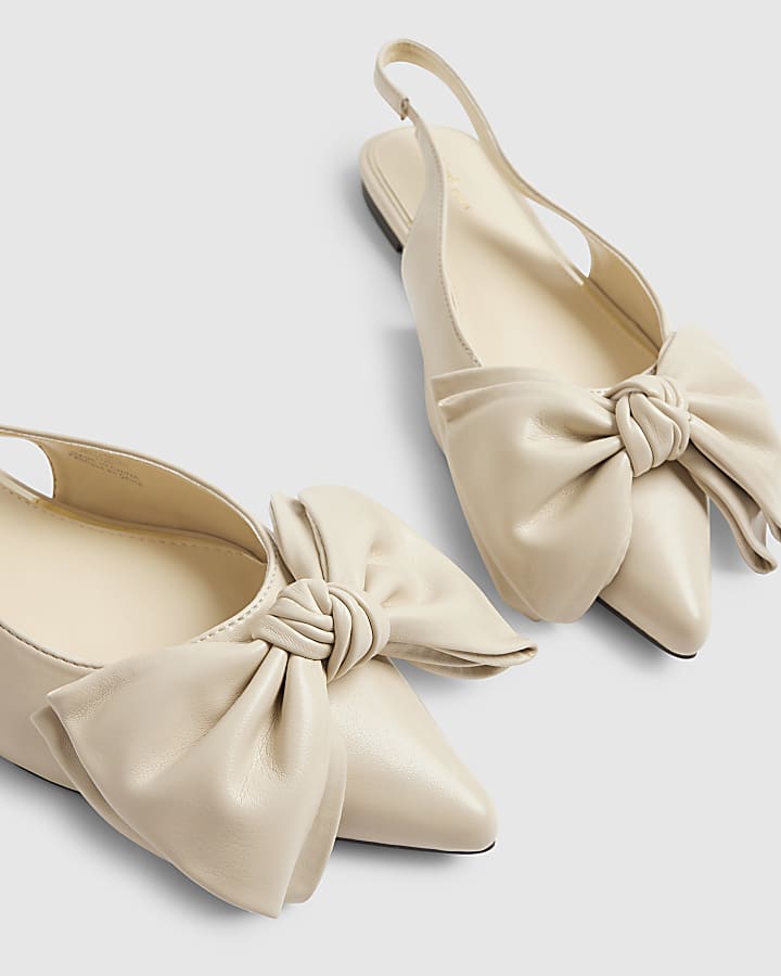 Cream Wide Fit Bow Point Slingback Shoes