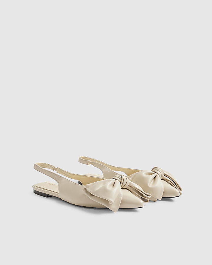 Cream Wide Fit Bow Point Slingback Shoes