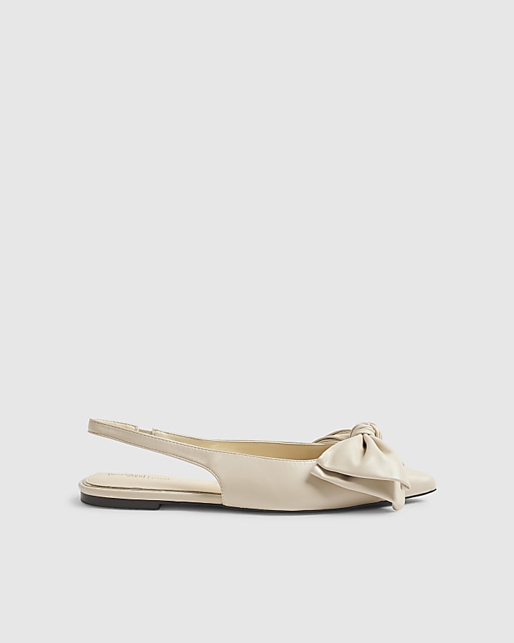 Cream Wide Fit Bow Point Slingback Shoes