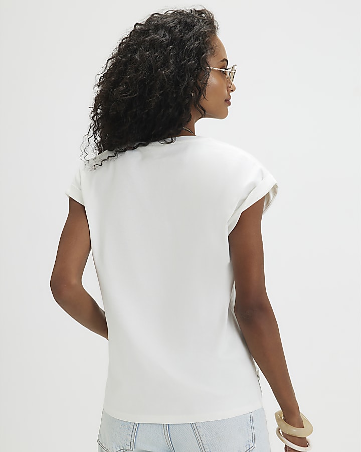 White Cotton Short Sleeve V Neck T-shirt