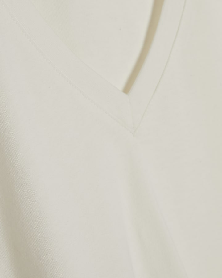 White Cotton Short Sleeve V Neck T-shirt